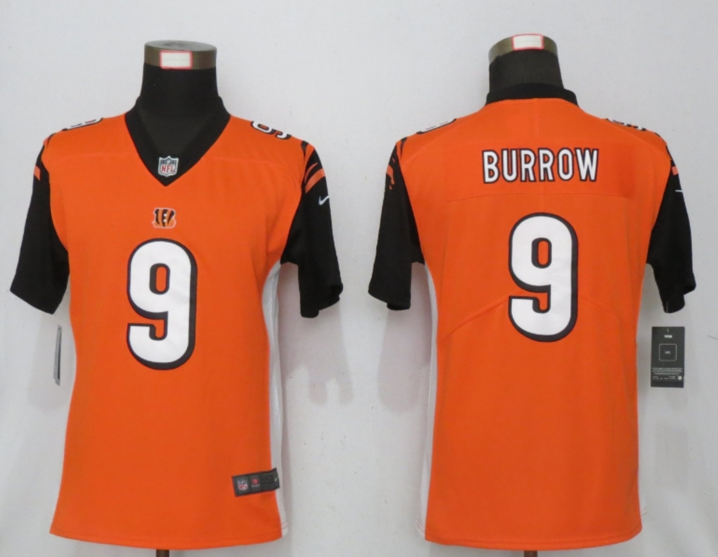Women New Nike Cincinnati Bengals #9 Burrow Nike Orange NFL 100 Alternate Vapor Elite Playe